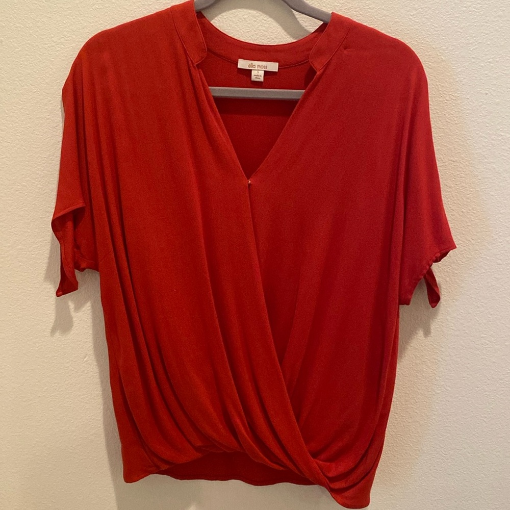 Ella Moss Womens Size Small Faux Wrap Cold Shoulder Tie Sleeve Blouse